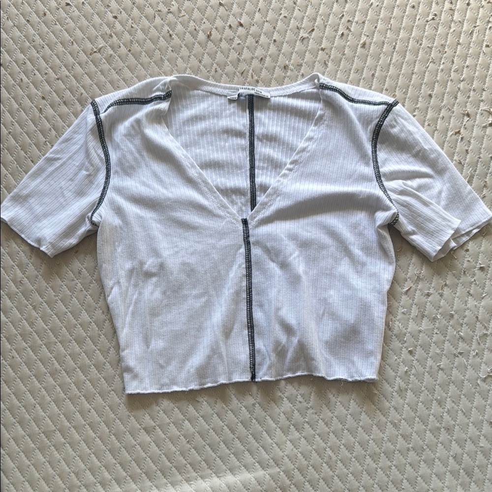 White Ribbed V-Neck Top